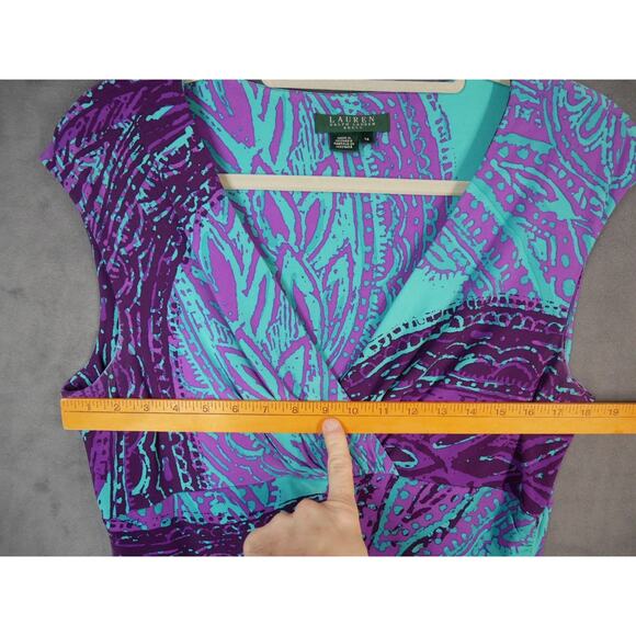 Ralph Lauren Womens Dress 14 Purple Blue Sheath Ruched Side Sleeveless - Picture 8 of 9